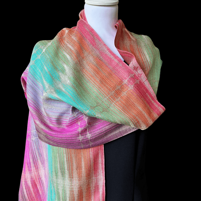 Raindrops & Rainbows : 100% soie, Echarpe tisser à la main / handwoven silk scarf