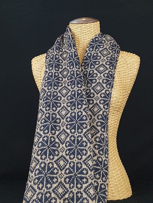 dark blue fairisle design wool shawl