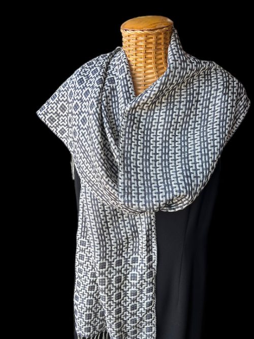 Black & White handwoven silk scarf